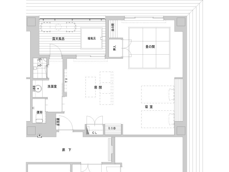 檜露天風呂付き67㎡モダン和洋室 平面図