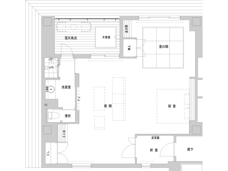 檜露天風呂付き98㎡和モダンプレミアムスイート 平面図
