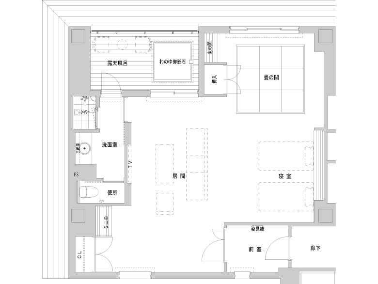 御影石露天風呂付き98㎡和モダンプレミアムスイート 平面図